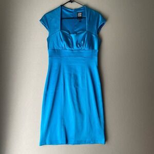 Jax sz 10 satin cap‎ sleeve teal sheath pencil dress NWOT
